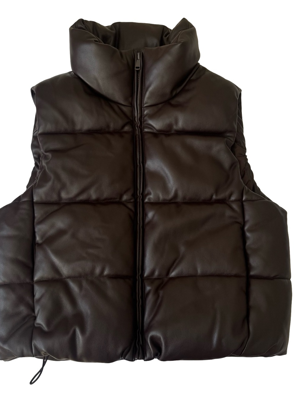 GAP Women’s Brown Vegan Leather Cropped Puffer Vest Full Zip Size M Petite